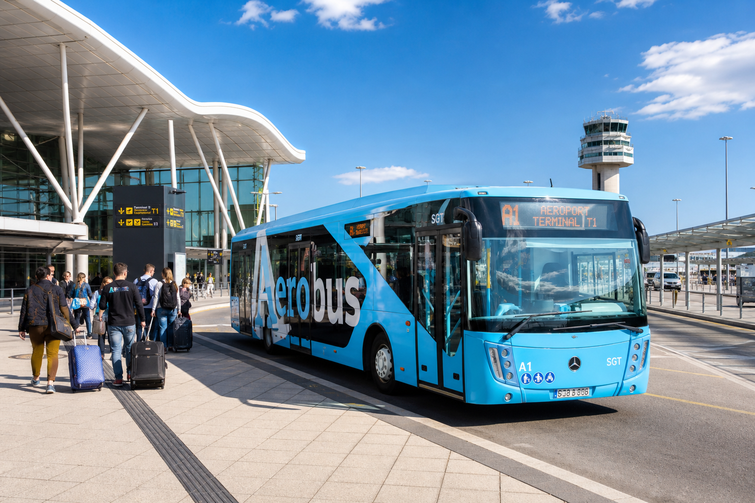 Aerobus boarding area at Barcelona-El Prat Airport.