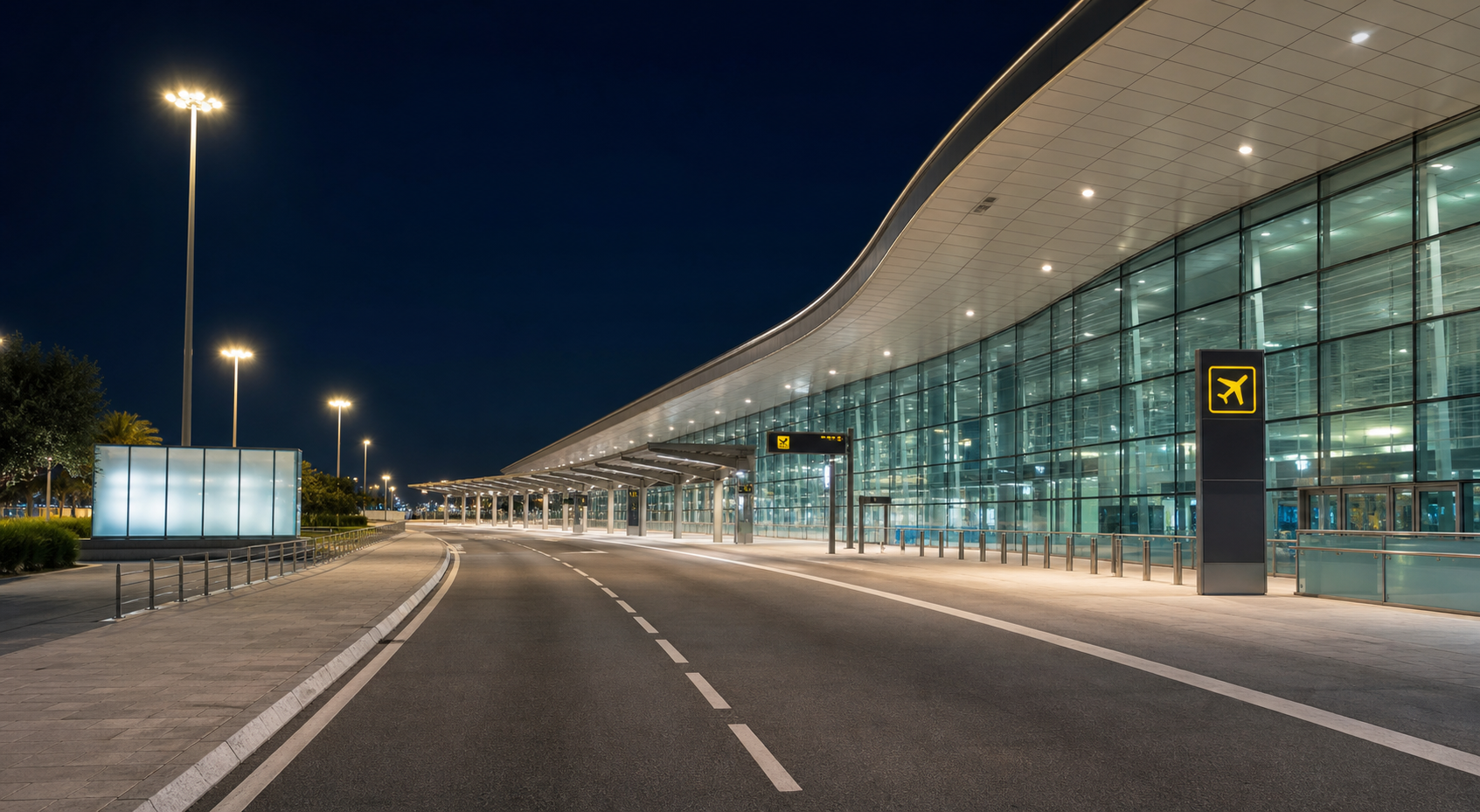 Barcelona Airport late at night.