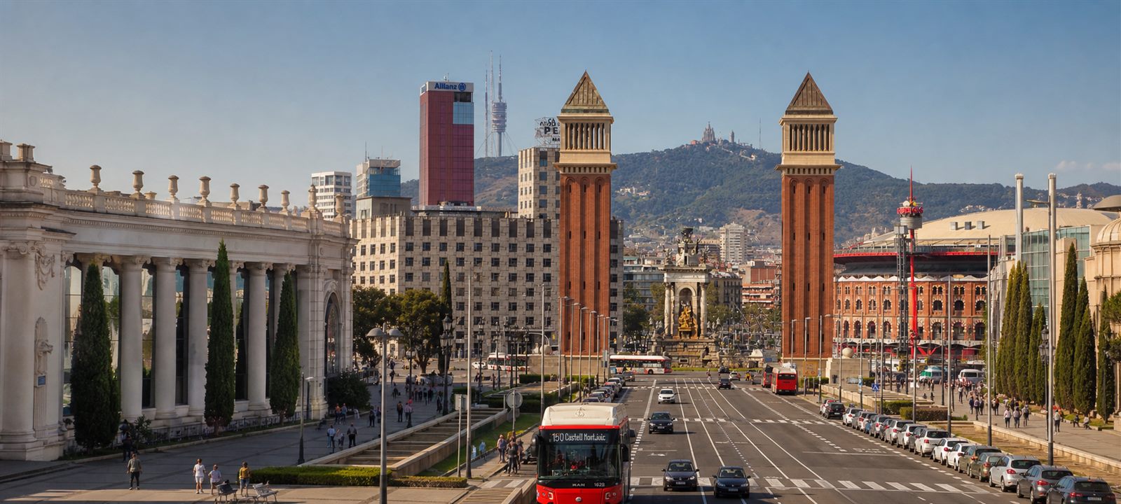 Placa Espanya with the Venetian Towers and Montjuic