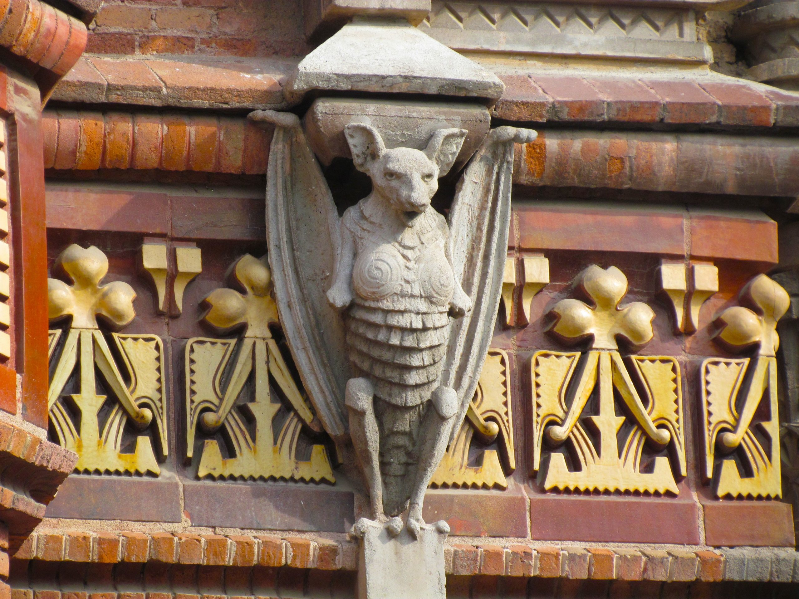 Bat sculpture detail on Arc de Triomf in Barcelona.