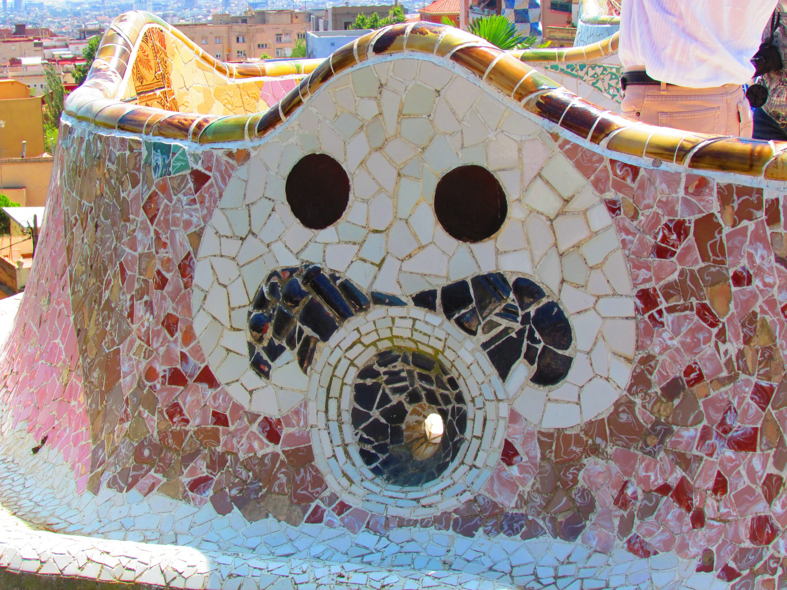 Serpentine mosaic bench detail at Park Guell.