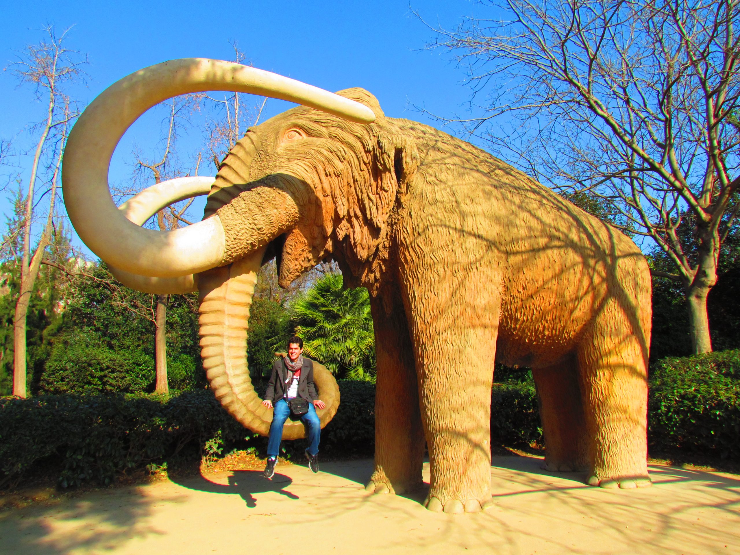 Stone mammoth sculpture in Parc de la Ciutadella.